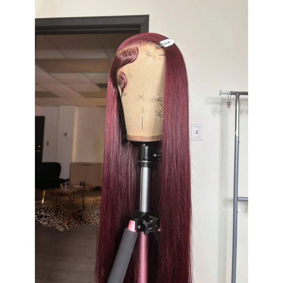 200% 99J Burgundy Lace Frontal Wig 13x4 Straight Lace Front Wig HD Transparent Lace Wine 99J Colored Pre Plucked With Baby Hair image 3