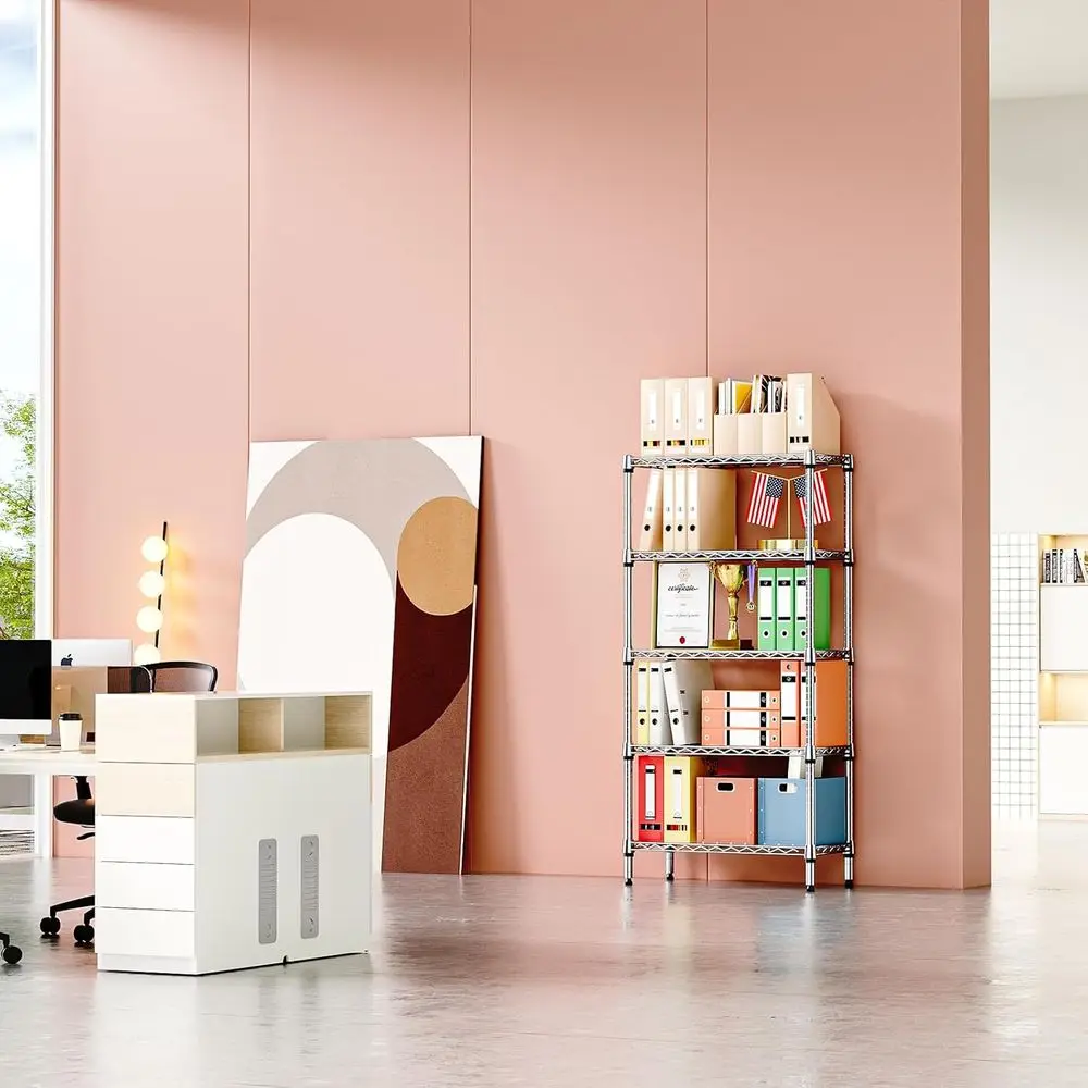 5段式ヘビーデューティーメタルワイヤーシェルフ、耐荷重1250ポンド、キッチン、オフィス、ガレージオーガナイザー