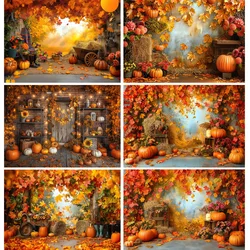 Halloween Day Photography Backdrops Props Wagon Tablecloth Fall Scene With Pumpkin Patch Door Photo Studio Background HW-01