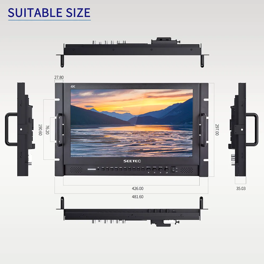 SEETEC P173-9HSD-RM 17.3 Inch 1920x1080 Rack Mount Broadcast LCD Monitor with  Aluminium Housing 3G-SDI 4K HDMI AV YPbPr