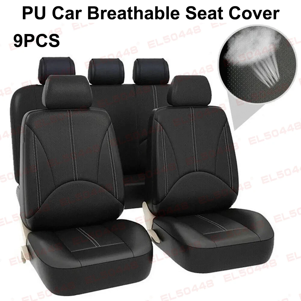 9pcs/4pcs Set Car Seat Cover Universal Leather Black Seat Protector Cover Complete Set of All Seasons Car Interior Accessories