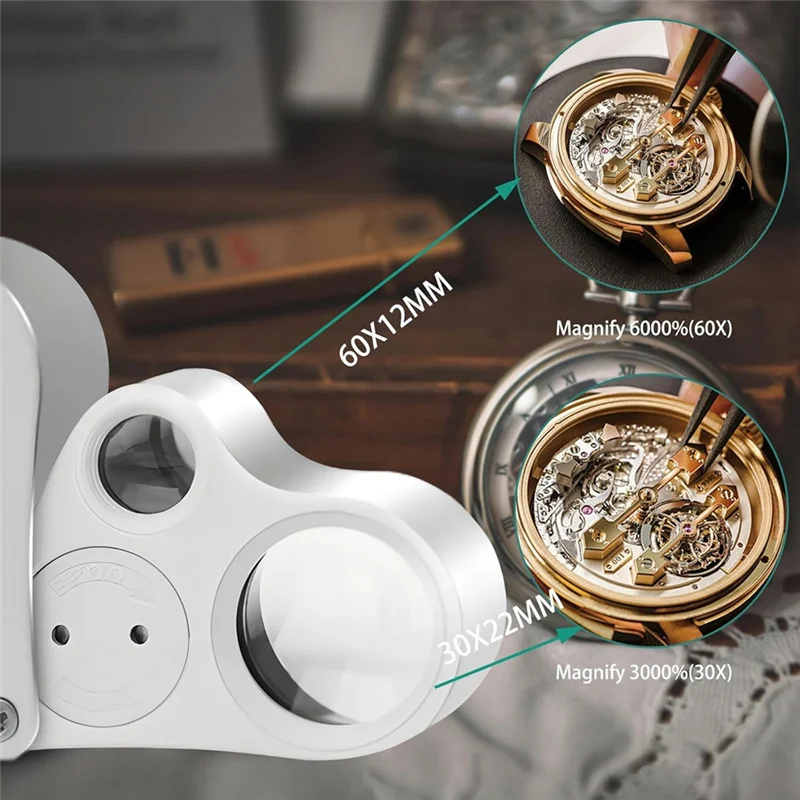 Top-30X 60X Jewelers Loupe, Illuminated Jewelers Eye Magnifier, Foldable Jewelry Magnifiers With Bright LED Light For Gems