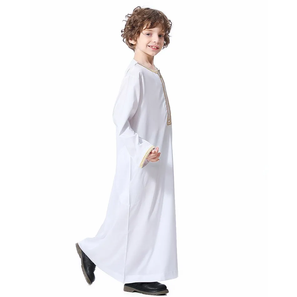 2024 nuovi bambini Thawb adolescenti estate abito musulmano bambini vestiti popolari arabi ragazzi tinta unita Thobe 5-14 anni vestito nazionale