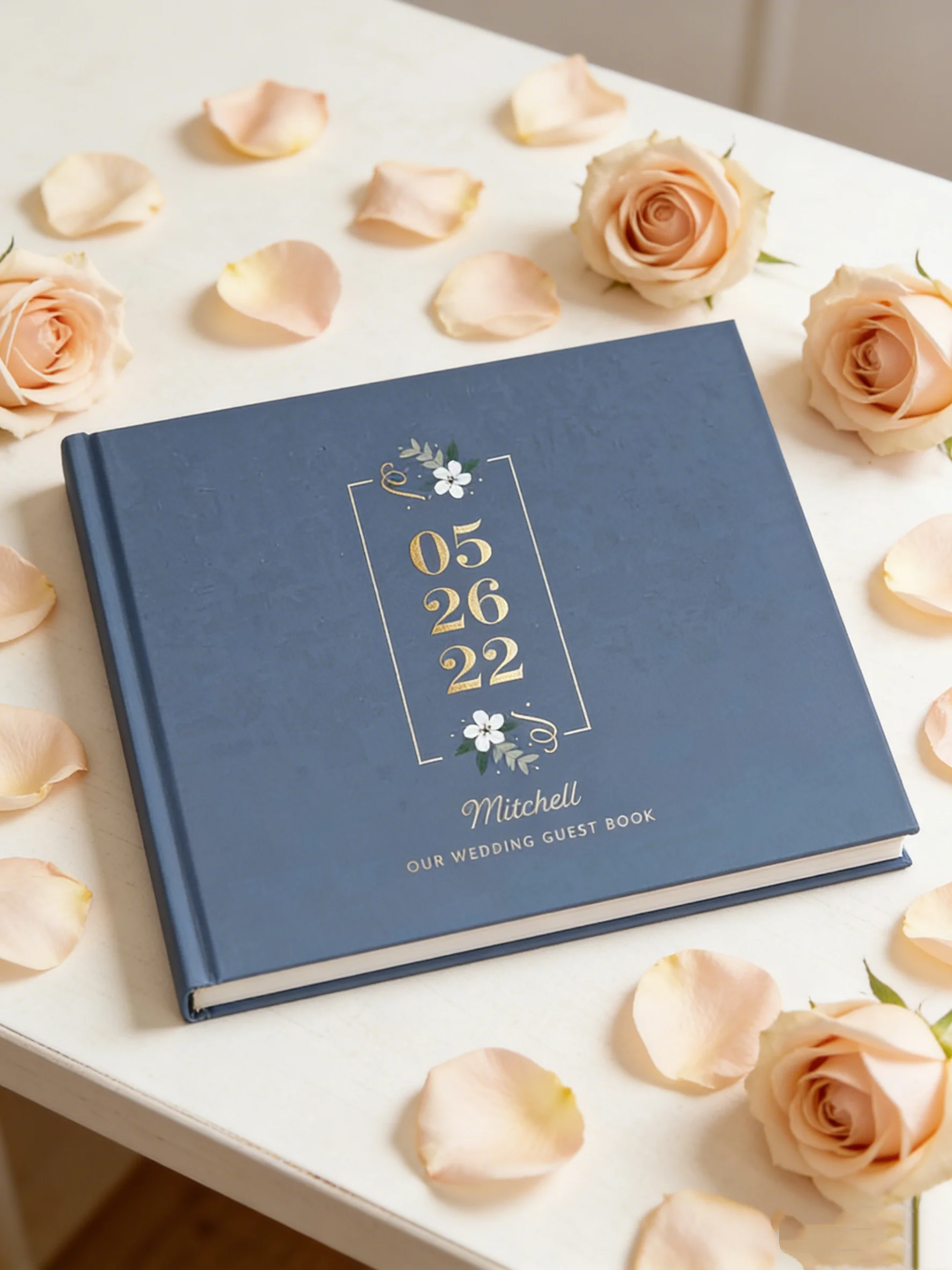 

Книга для гостей на свадьбу в деревенском стиле с цветочным узором, альбом для моментальных фото в пыльно-голубом цвете для регистрации на свадьбе