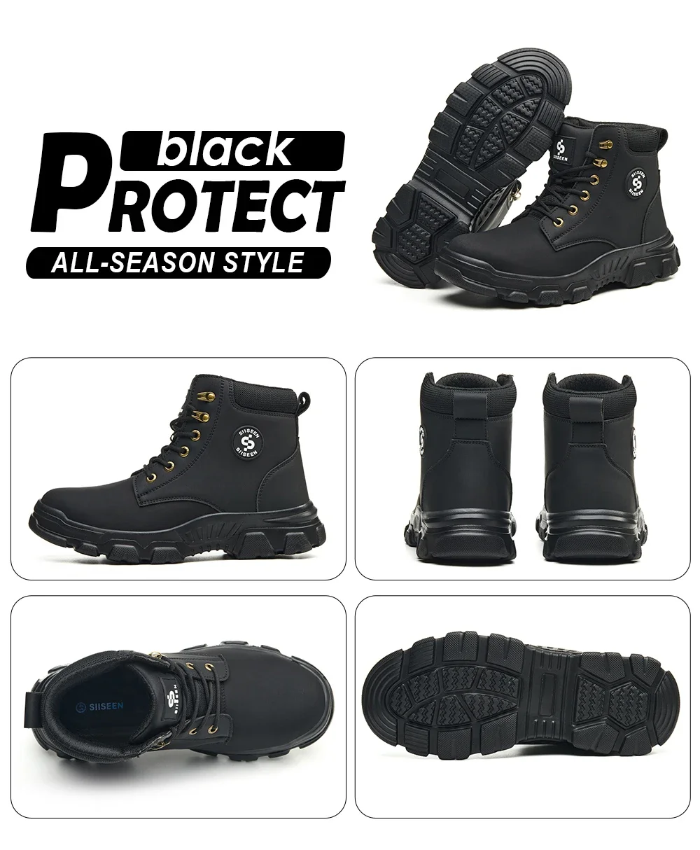 Men Winter Work Safety Boots Lightweight Steel Toe Work Shoes Men Waterproof Warm Security Protection Safety Shoes