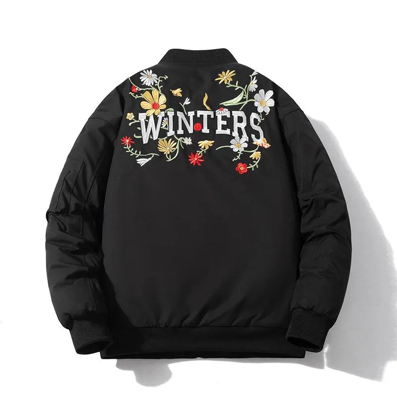 Trendy Style American Vintage Floral Embroidery Coat Men Couple Autumn and Winter Fashion Bomber Jacket Thick Baseball Uniform