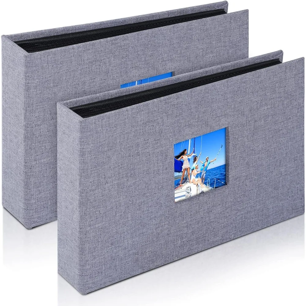 

Small Photo Album 4x6 2 Pack Each Holds 56 Pictures, Linen Cover with Front Window Picture Photo Book Horizontal Pockets for 4x6