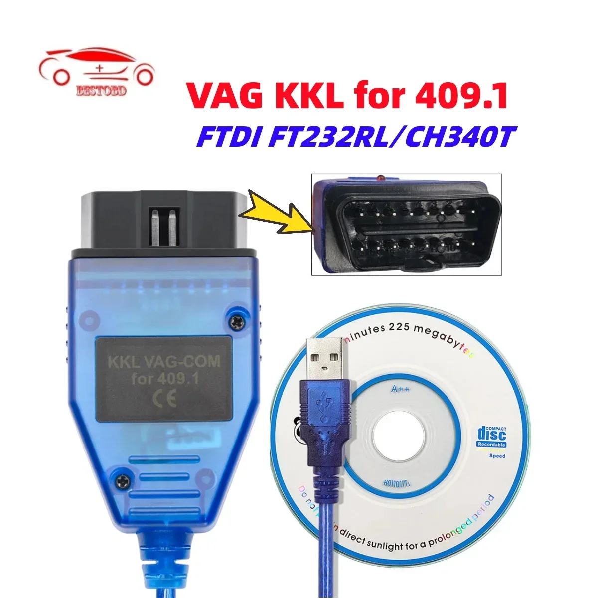 VAG 409 1 409.1 KKL With FTDI/CH340T OBD 2 OBD2 Car Diagnostic Interface Cable For VW/Audi/Skoda/Seat VCDS Auto Scanner Tool