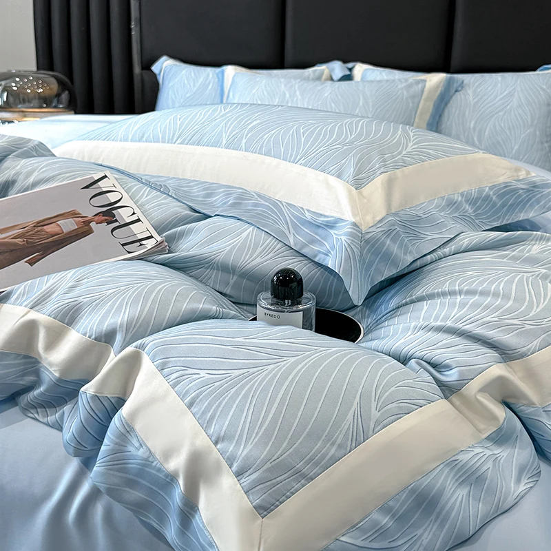 4Pcs Light Luxury Style Cool Ice Silk Double-sided  Bedding Duvet Cover 200x230 220x240 High-end Silky Naked Sleep Summer