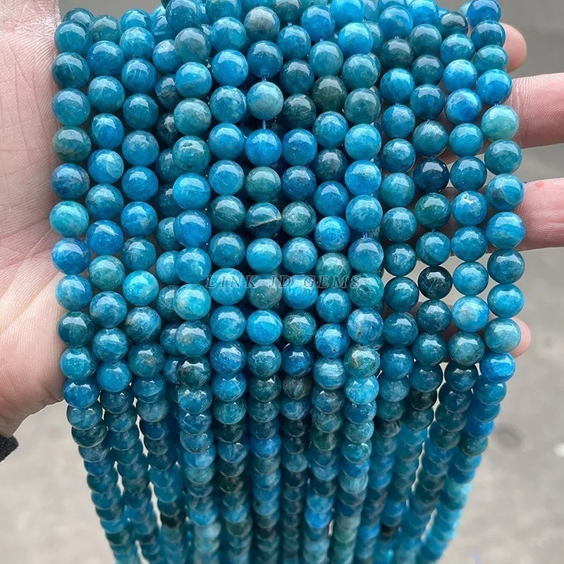 3A Quality Natural Blue Apatite Beads Round Loose Spacer Bead for Jewelry Making DIY Charm Bracelet Accessroy 6 8 10mm 15\