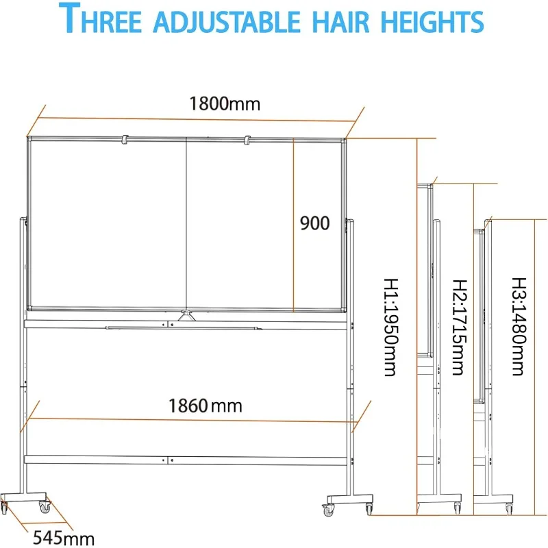 White Board Dry Erase Magnetic Board 70 x 36 Double Sided Rolling Whiteboard, Big White Board for Office, School,Home