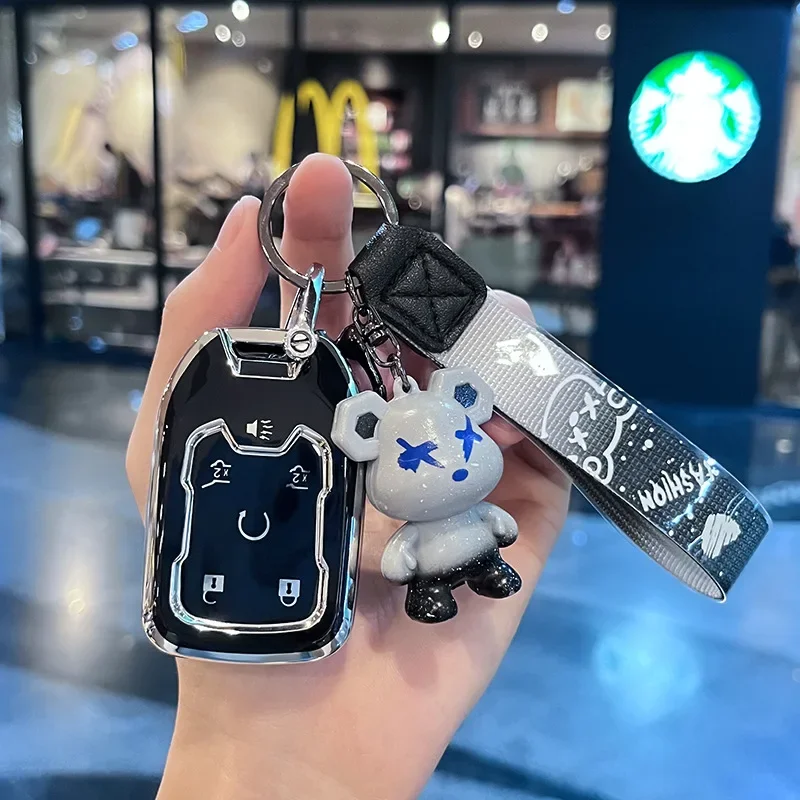 Car Key Case Cover Fob For Chevrolet Suburban Silverado GMC Terrain Sierra 1500 2500HD 3500HD Yukon Tahoe 2020-2022 Car Key Bag view 5