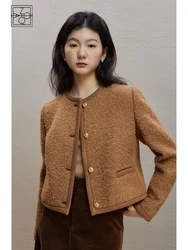 ZIQIAO Short Retro Style Lamb Wool Coat for Women 2023 Winter Newly Temperament Wool 69.9% Alpaca 9.3% High-end Jackets Female