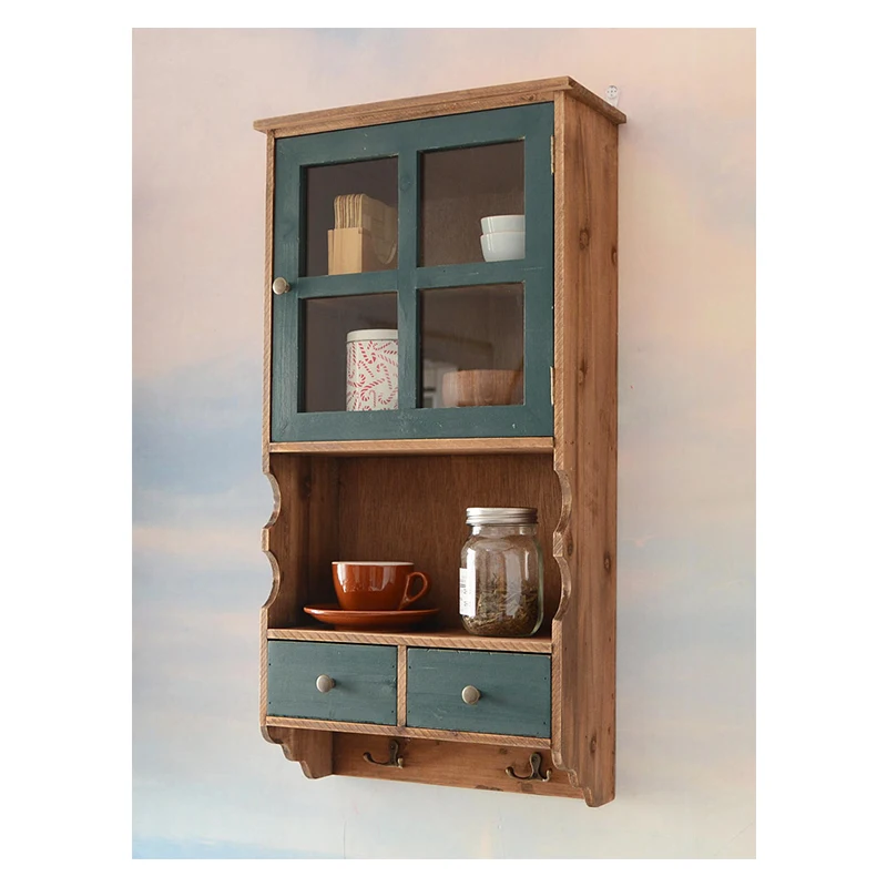 Wooden Kitchen Cupboard Nordic Wall-Mounted Cabinet Shelf Drawers With Hooks Zakka For Bathroom Bedroom