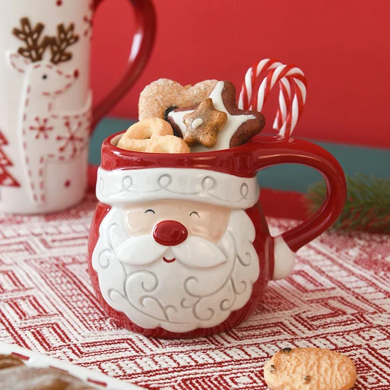 Christmas Mug Santa Claus Elk Cartoon Ceramic Coffee Cup Breakfast Drinks Oatmeal Milk Mugs Holiday Xmas Gifts Home Decorate