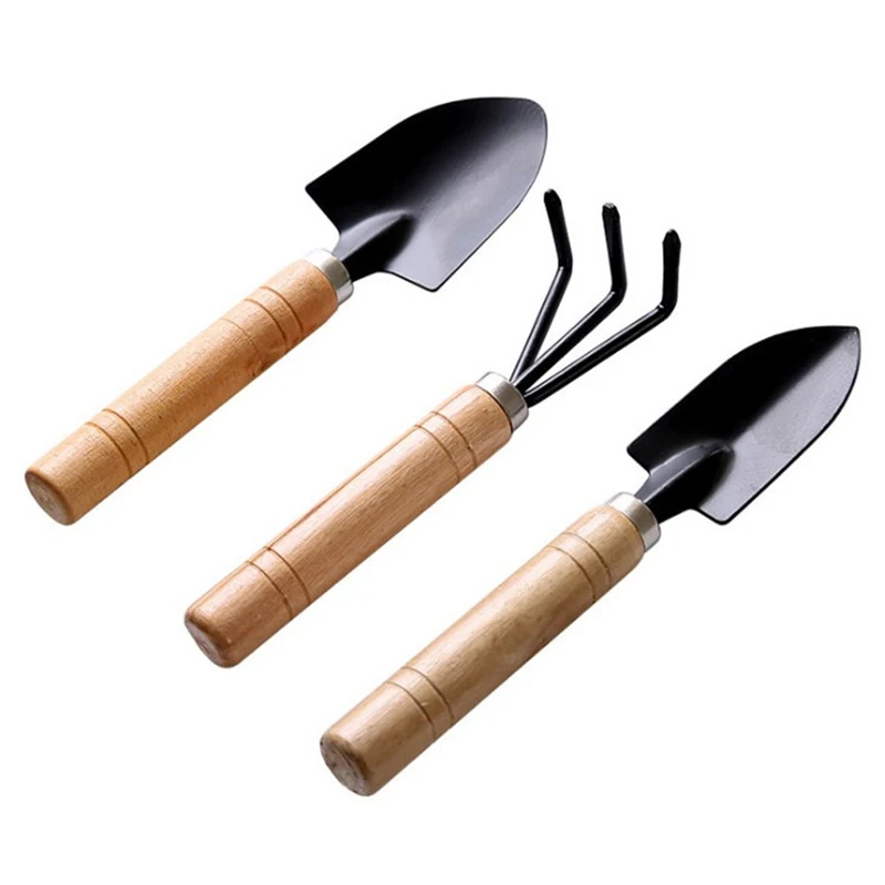 

SenNan 3pcs Mini Garden Shovel Rake Spade Erramientas Bonsai Tools Set Wooden Handle for Flowers Potted Plant Garden Tools Kits