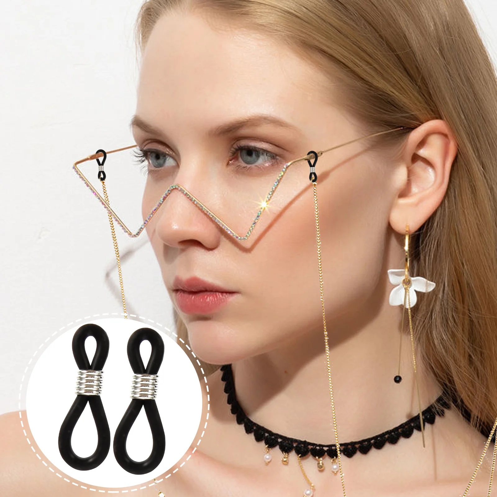 

100Pcs Eyeglass Chain Accessories Silicone Anti Slip Holder Connector Glasses Sunglasses Chain Ends Eyeglass Parts