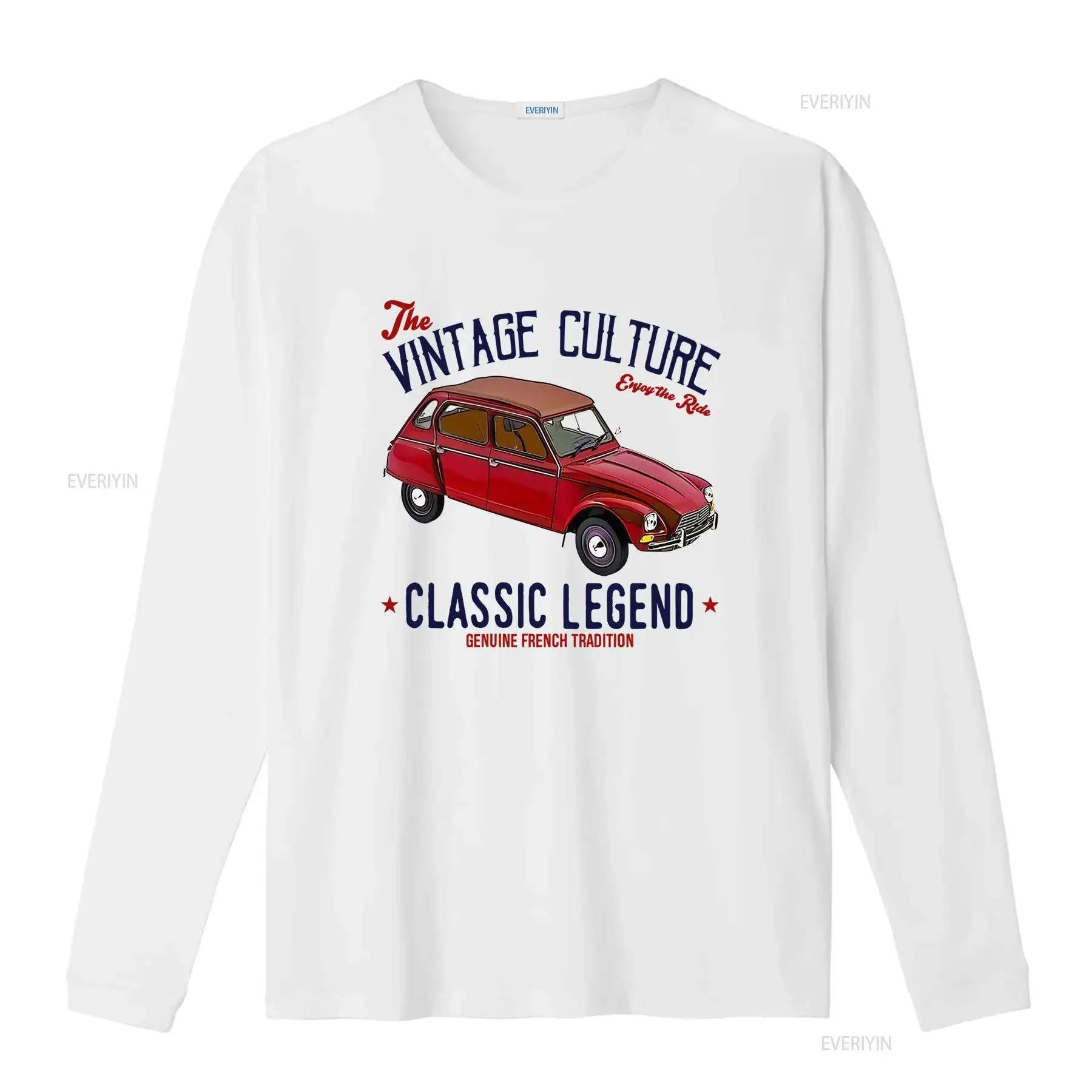 T shirt Vintage Auto Francese Dyane 6 Retrò Anni '60 con Logo e Testo Design Bianco Rosso Girocollo Casual per Appassionati