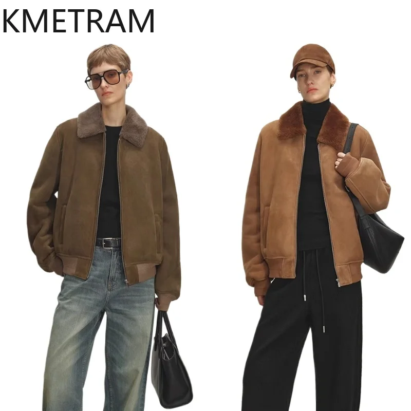 

KMETRAM Natural Merino Sheepskin with Wool Attached Coat Vintage Short Real Fur Jacket 2025 Winter Woman Clothing шуба женская