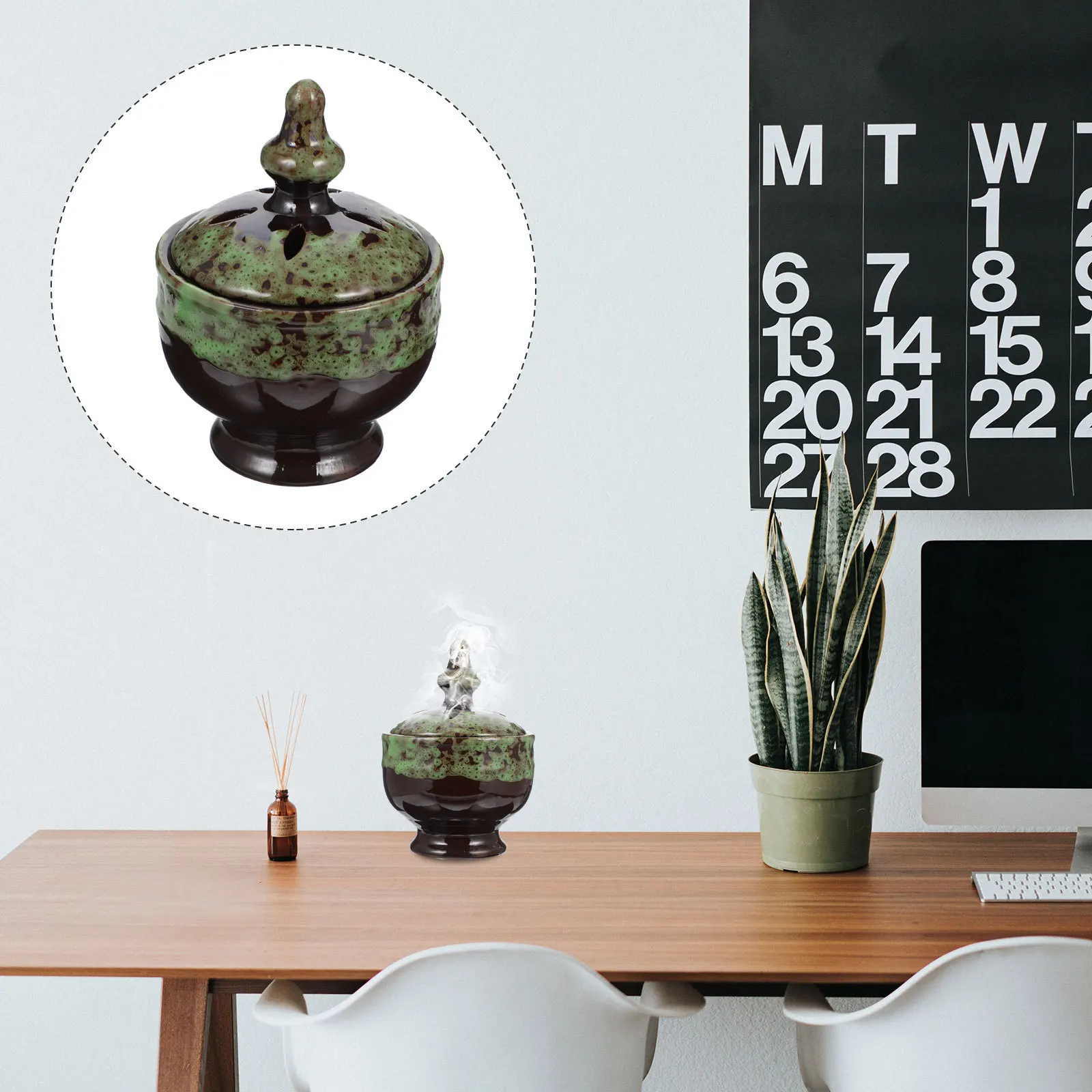 

1Pcs Delicate Ceramic Incense Burner Hollow Out Design Style for Home Study Office Censer Holder Decor