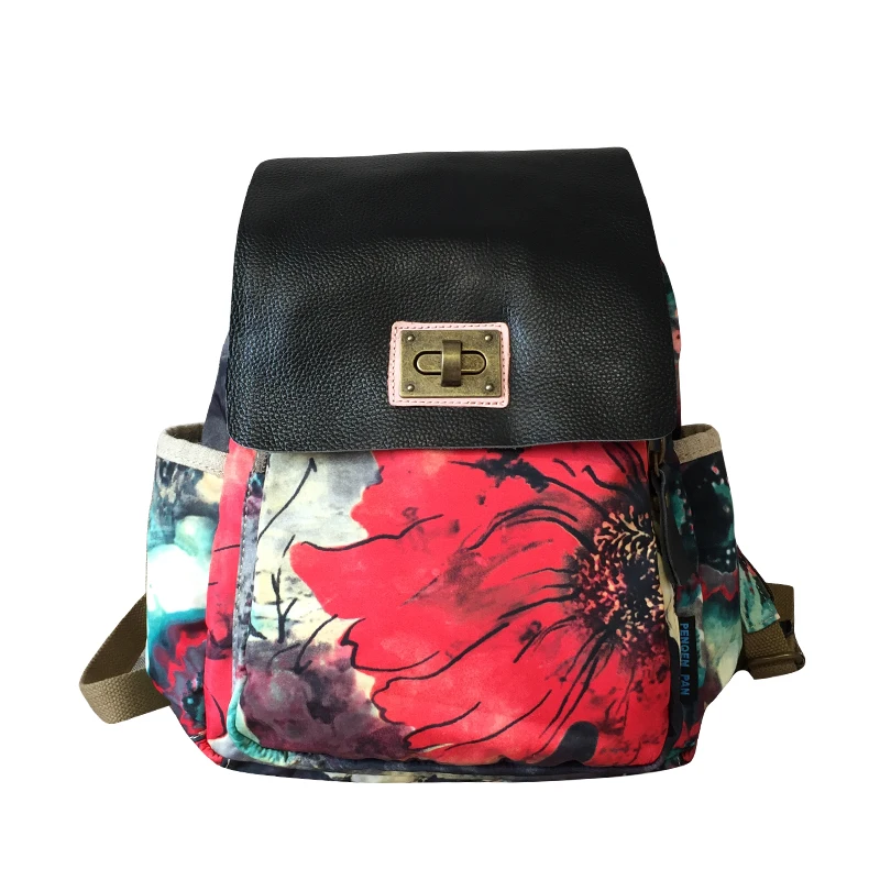 2024 Canvas with leather Women Backpack Fashion female three-purpose 14 inch backpack ladies school bag laptop shoulder bags