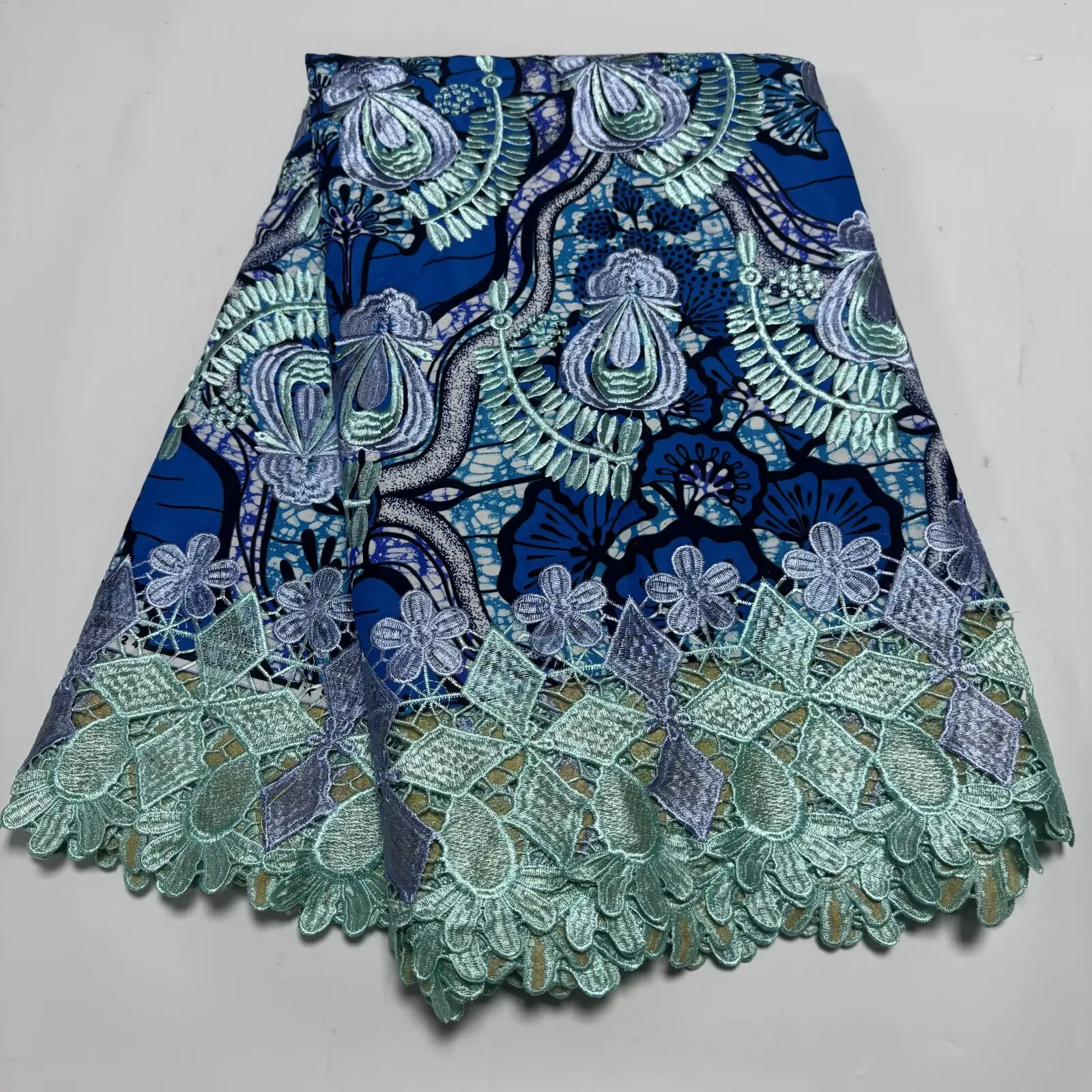 African Wax With Cord Lace, Cotton Wax Prints Luxury Ankara Fabric Guipure Embroidery Women Dress Loincloth 6 Yards view 4