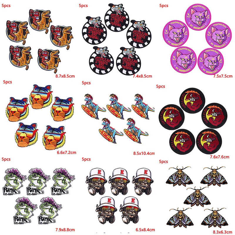 

5Pcs/Lot Hip Hop Animal Embroidered Patches On Clothes Punk Embroidery Patch Iron On Patches For Clothing Backpack Stickers Diy