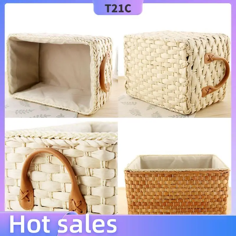 

T21C 4X Manual Woven Storage Basket Handmade Laundry Wicker Baskets Sundries Organizer Clothes Toys Container White