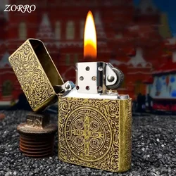 ZORRO Brass Kerosene Lighter Metal Personalized Classic Constantin Deep Carved Pattern Creative Men's Smoking Accessories