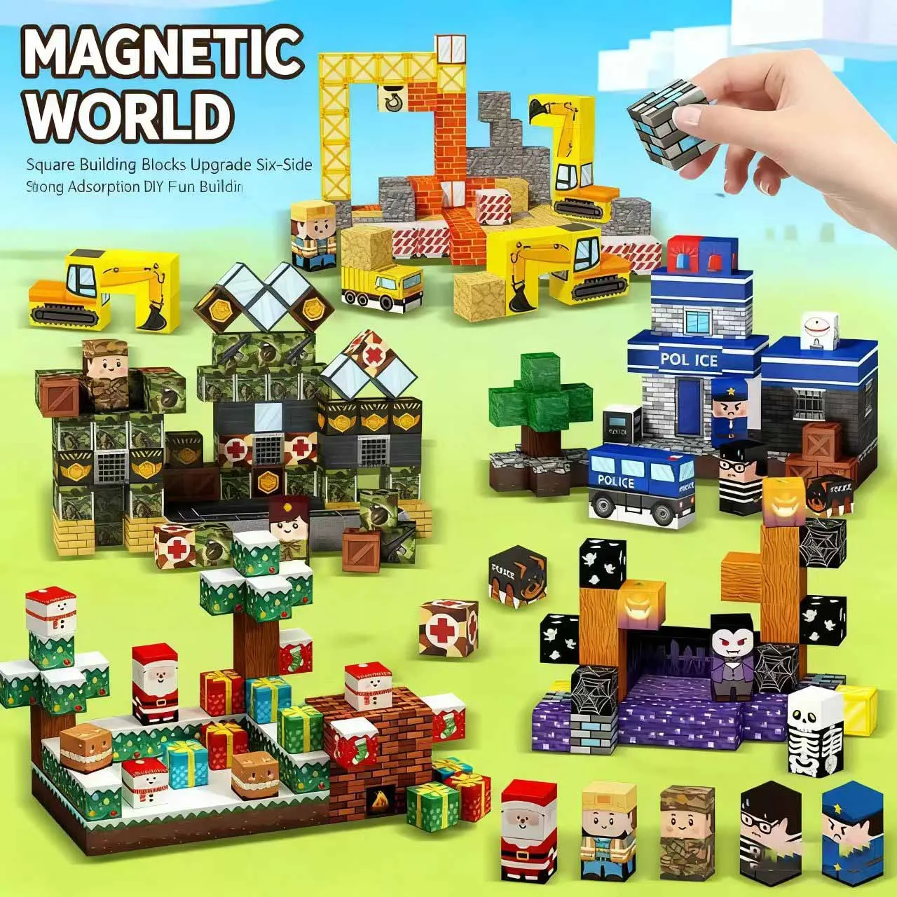強力な磁石を備えた磁気ビルディングブロックセット、多機能で変更可能、子供向けの教育玩具、クリスマスギフト。