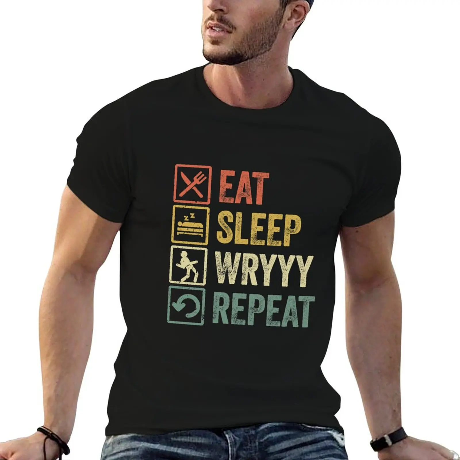 

Funny eat sleep wryyy repeat retro vintage gift T-Shirt tees blacks cute tops baggy shirts mens graphic t-shirts funny