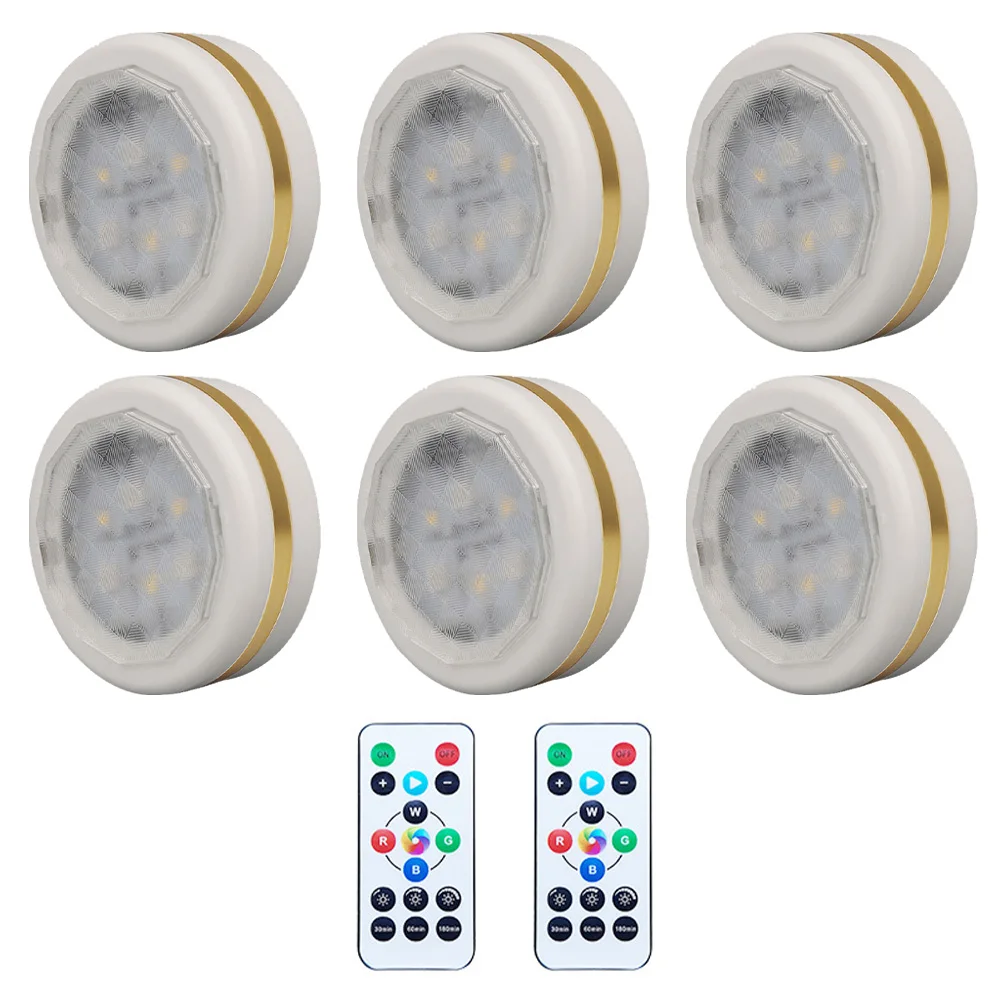 

6 LED Night Lights RGB 0.8W Rechargeable Closet Lamp White Gold Edge Wardrobe Light Remote Control Bedroom Balcony Stairs
