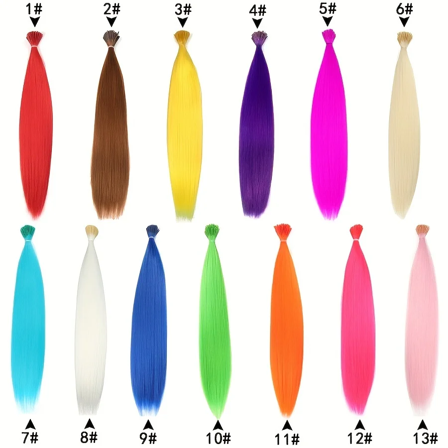 Extensiones de cabello sintético arcoíris, mechones de colores Kanekalon, puntas I-tip con queratina para extensiones 5