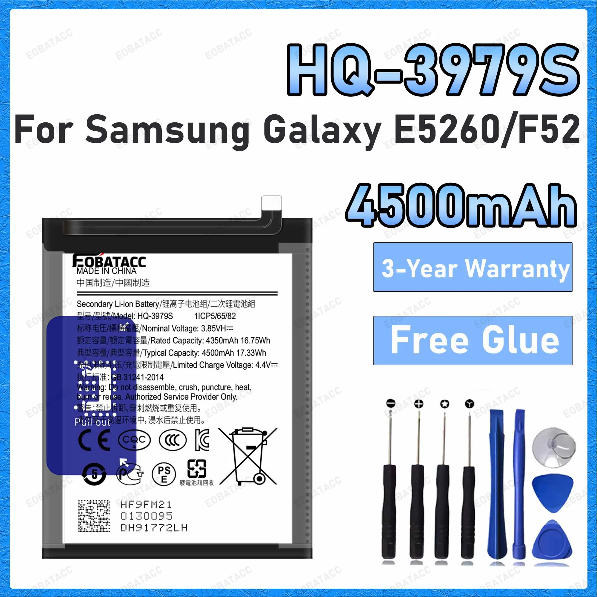 HQ-3979S 4500mAh Battery For Samsung Galaxy E5260/F52 Batteries New High Quanlity+Free Tools