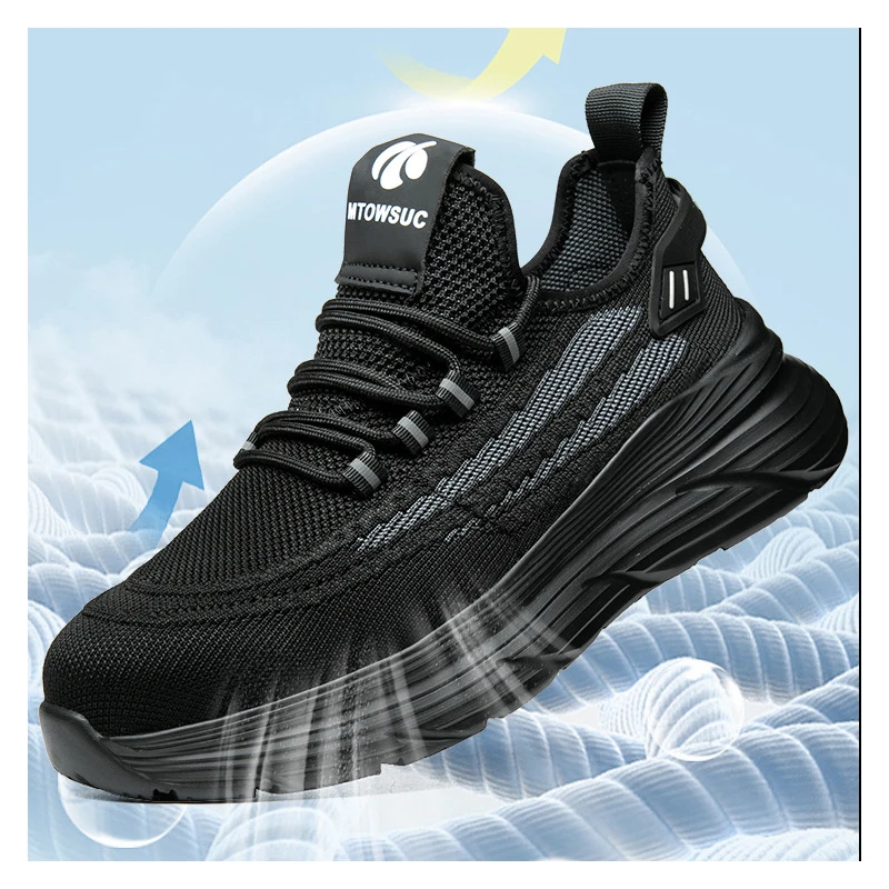 men casual breathable steel toe cap working safety shoes air mesh summer tooling security boots EVA sole worker footwear protect