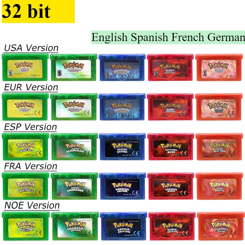 نوعية جيدة بوكيمون GBA بطاقة الألعاب 32 بت لعبة فيديو وحدة التحكم خرطوشة ل DS/NDS/GB الإنجليزية الإسبانية الفرنسية الألمانية بطاقة هدية لعبة #1