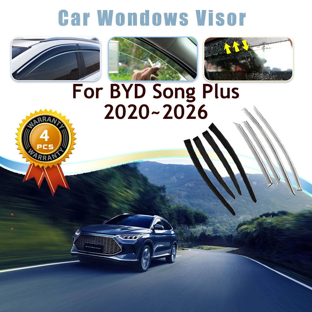 

4PCS Car Window Visor For BYD Song Plus 2020 2021 2022 2023 2024 2025 2026 Rain Guard Deflector Windshields Trim Car Accessories