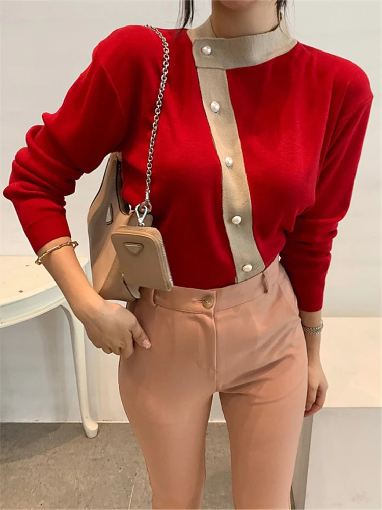 Colorfaith SW7697Q New 2023 Women\'s Sweaters Autumn Winter Fashionable Elegant Lady Pearl Buttons Short Cardigans Vintage Tops