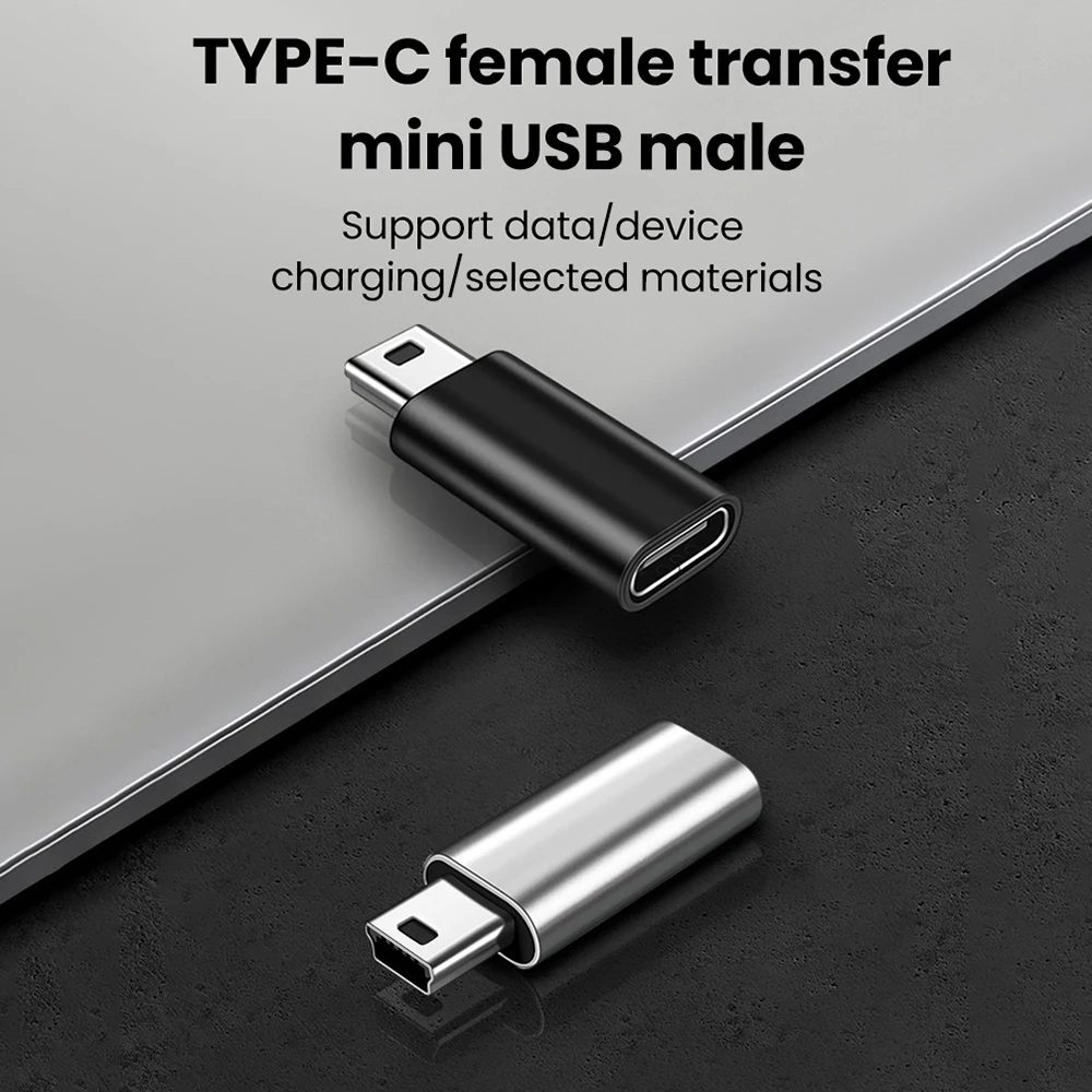 Mini USB to Type C Adapter 5 Pin Male Mini USB to Female USB Type C Data Transfer Connector for GoPro MP3 Camera PC Conventer