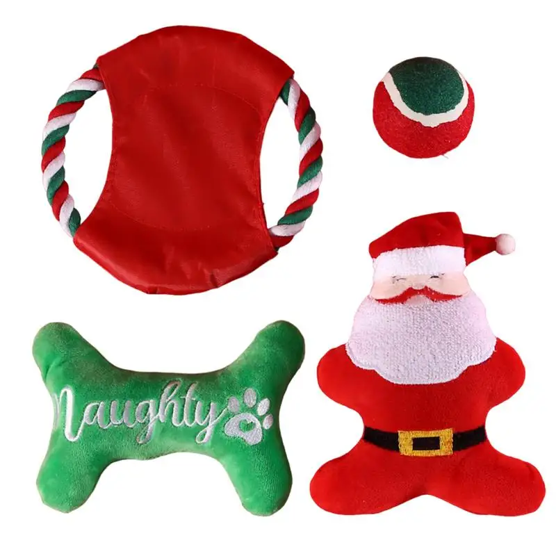 Dog Interactive Chew Toy Chew Plush Pet Dog Christmas Theme Toy Reduce Indoor Boredom Flying Disc and Ball Sound-Making Toys for