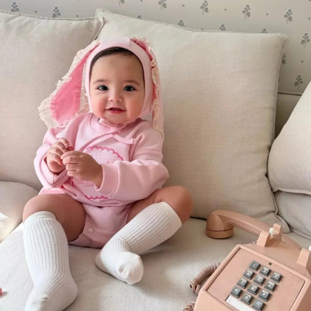 2026 Autumn New Baby Girl Long Sleeve Bodysuit + Hat Newborn Cute Rabbit Jumpsuit Toddler Girl Brithday Party Clothes