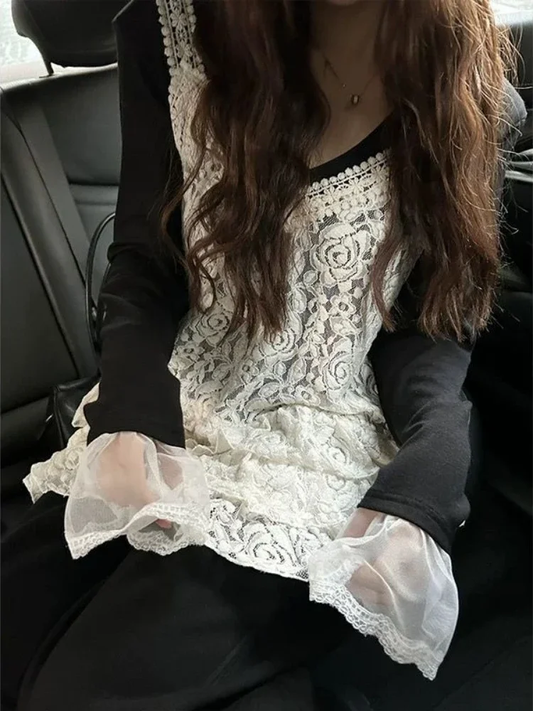 Grunge Süße Stickerei Blume Aushöhlen s Frauen Frühling Harajuku Rüschen Tops Kawaii Fee Camisoles Y2k Ästhetik