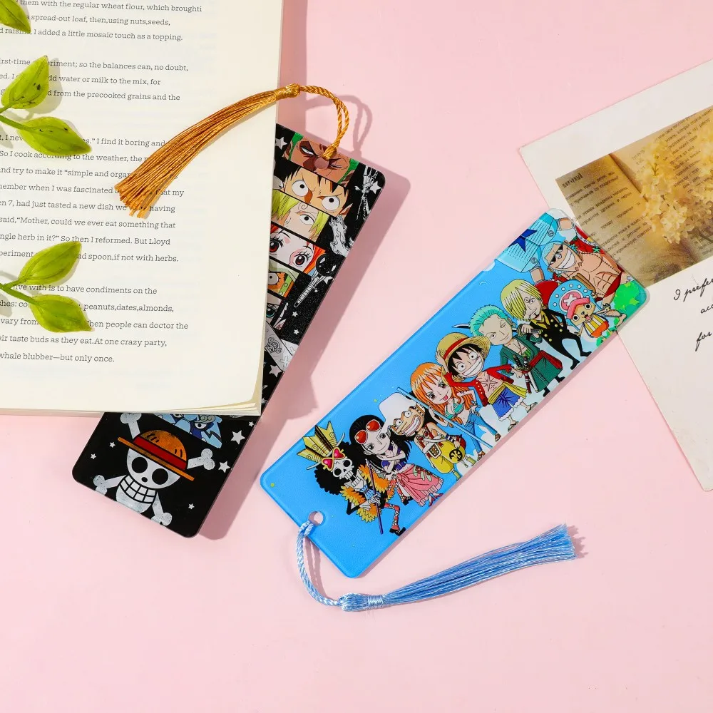 Uma peça anime marcadores acrílico borla luffy zoro nami etc personagens marcador de leitura livro suprimentos fãs estudantes presente