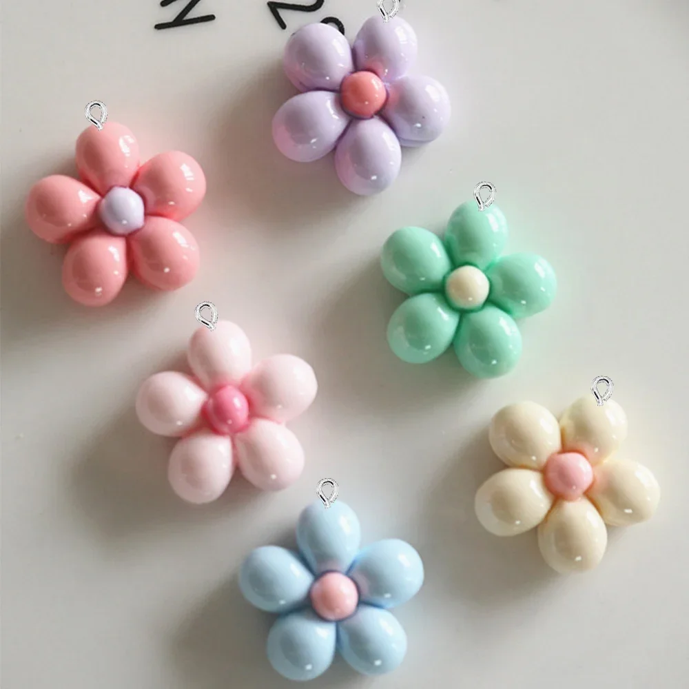 10PCS Shiny Balloon Flower Flat Back Charms For Earrings Bracelet Hairpin DIY Jewelry Pendants Decoration Accessories