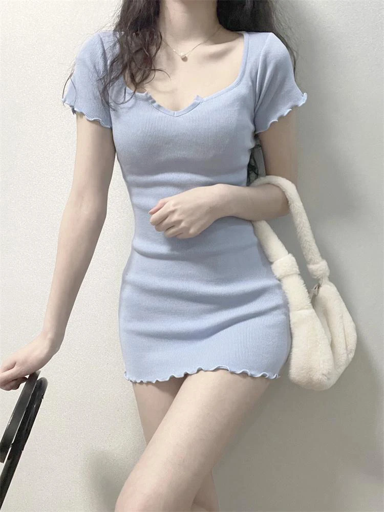 

plus Size Women's Sexy Short Sleeve T-Shirt Dress Slim Fit Waist Control Summer Pure Desire Bodycon Skirt Casual Wear