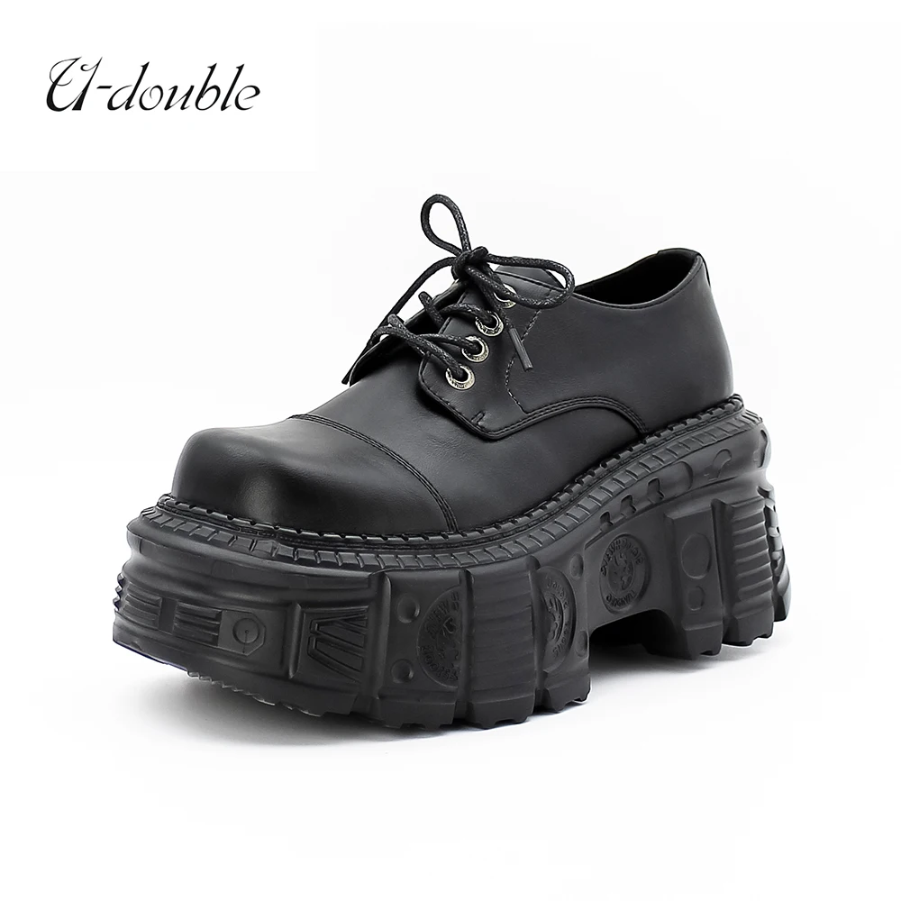 2024 New Punk Style Women Boots Lace-up Heel Height 6CM Platform Shoes Woman Gothic Ankle Rock Boots Female Sneakers