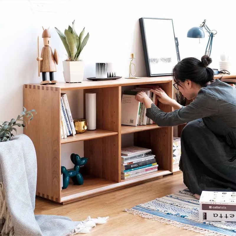 

Wide wood narrow work solid wood lattice cabinet Floor-to-ceiling bookshelf Bookcase Nordic storage cabinet Living room