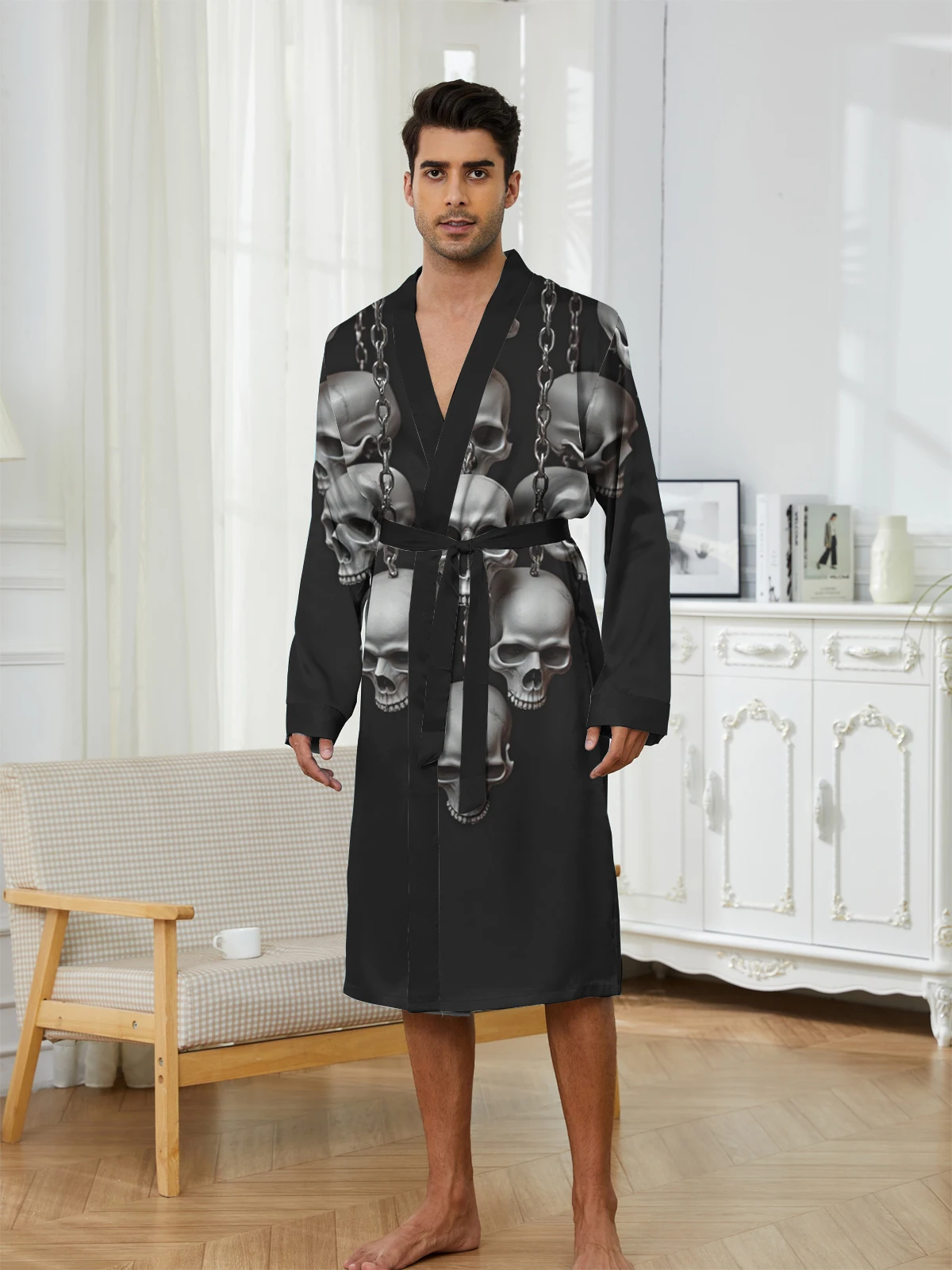 1pcs Men's Robes 2026 Spring/Summer Bath Robe Sleepwear 3D Printed Graphic Men's Bathrobe Breathable Robes Sleepwear