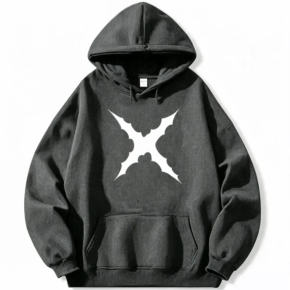 Streetwear-Grafik-Hoodie, Kapuzenpullover mit Kordelzug, abstraktes X-Wolken-Stern-Motiv auf der Vorderseite, lässiger Pullover mit langen Ärmeln für Damen und Herren.