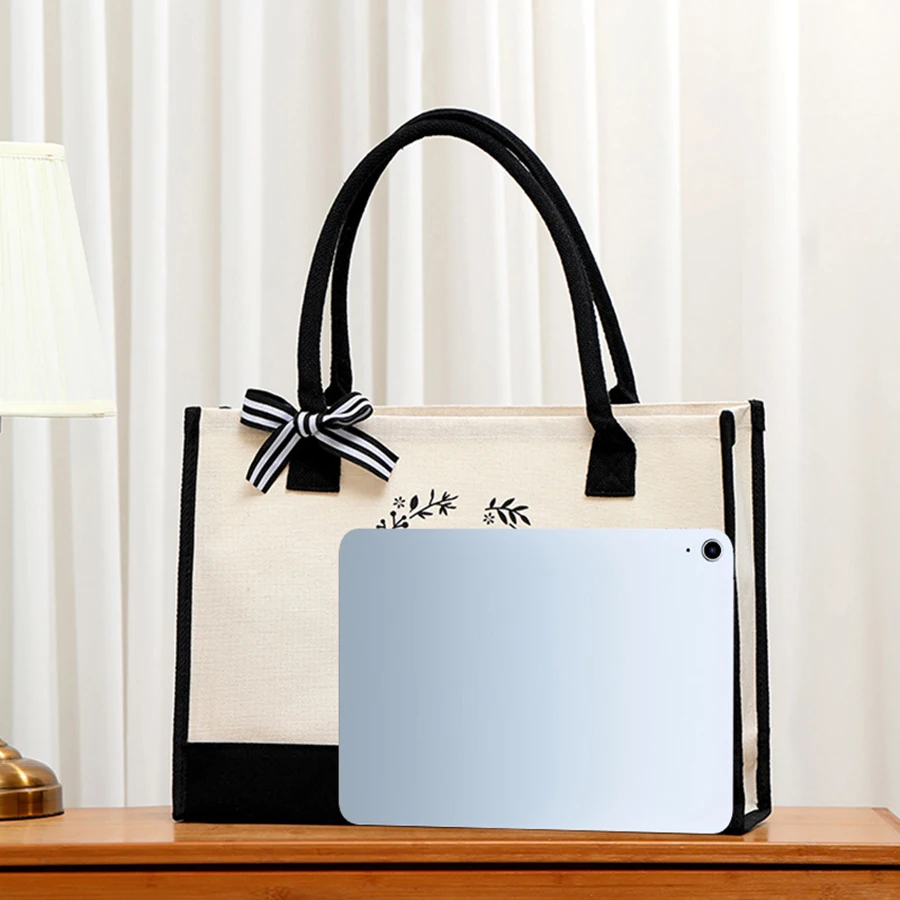 Nuova borsa a tracolla impermeabile per la spesa da donna in tela per picnic e gita, borsa a tracolla con fiocco di grande capacità